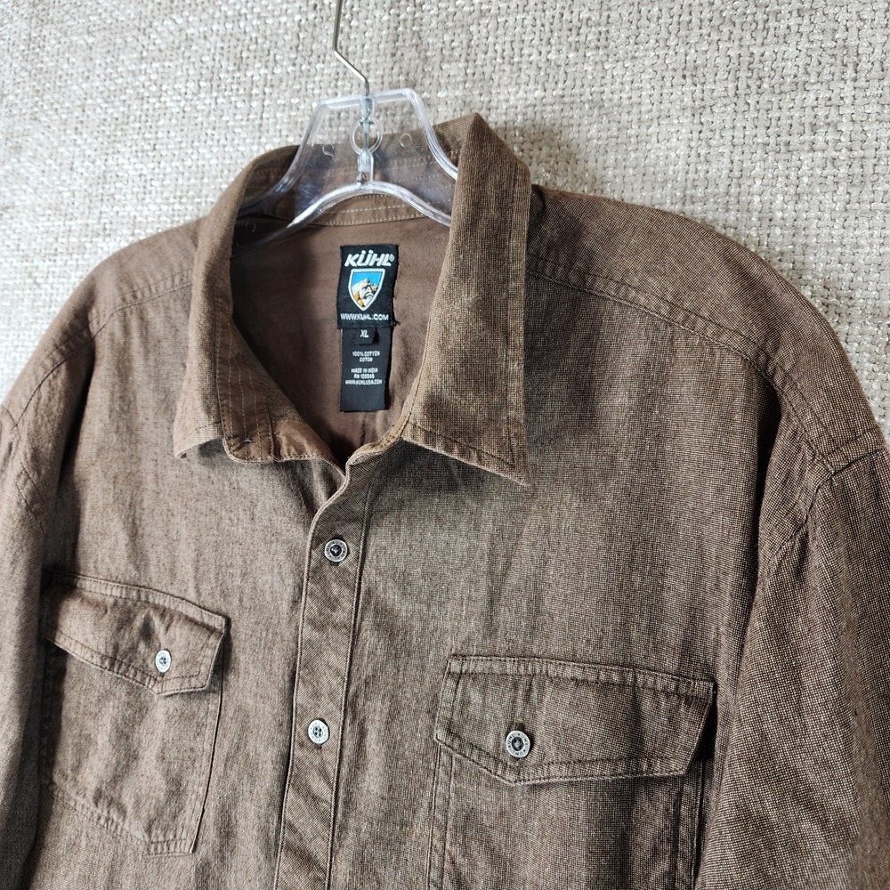 Kuhl 100% Cotton Shirt Mens XL Brown Button Up Long Sleeve Outdoors Hiking - Picture 2 of 13